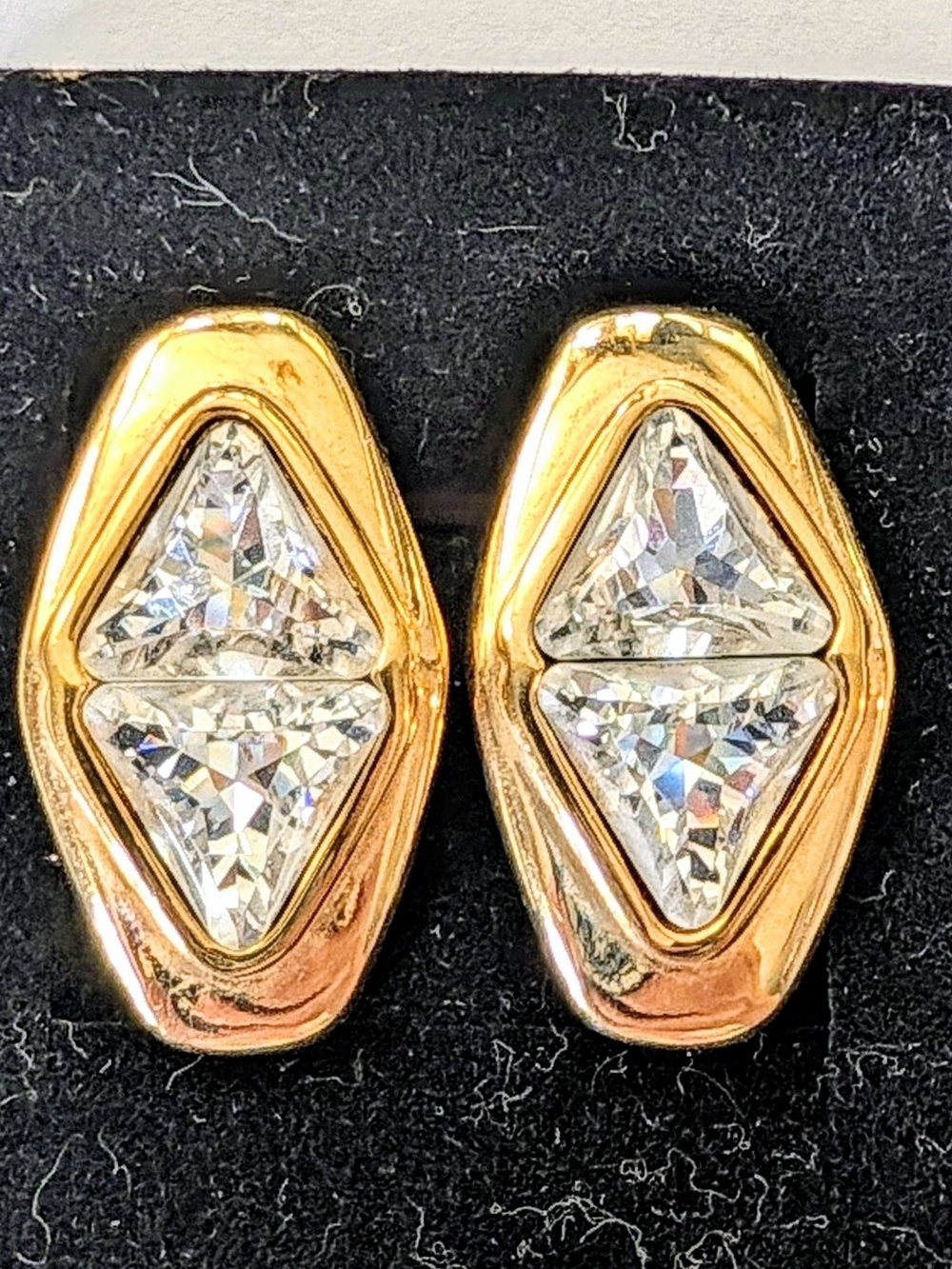 Swarovski SAL Signed Gold Trillion Cut Clear Crystal Geometric Pierced Earrings